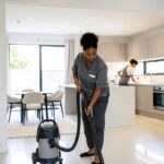 Professional house cleaning service in a modern Melbourne home, showcasing expert cleaners maintaining a clean and comfortable living space in Heidelberg.”