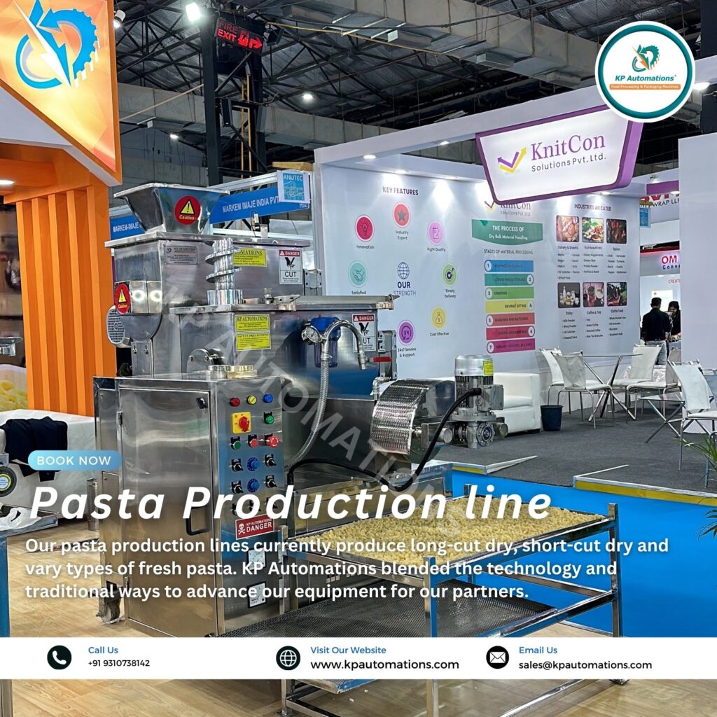 Industrial pasta production line with automatic pasta making machine and pasta packing system by KP Automation in India