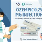 Ozempic 0.25mg injection for type 2 diabetes treatment with Pills4Cure branding and medical illustration.